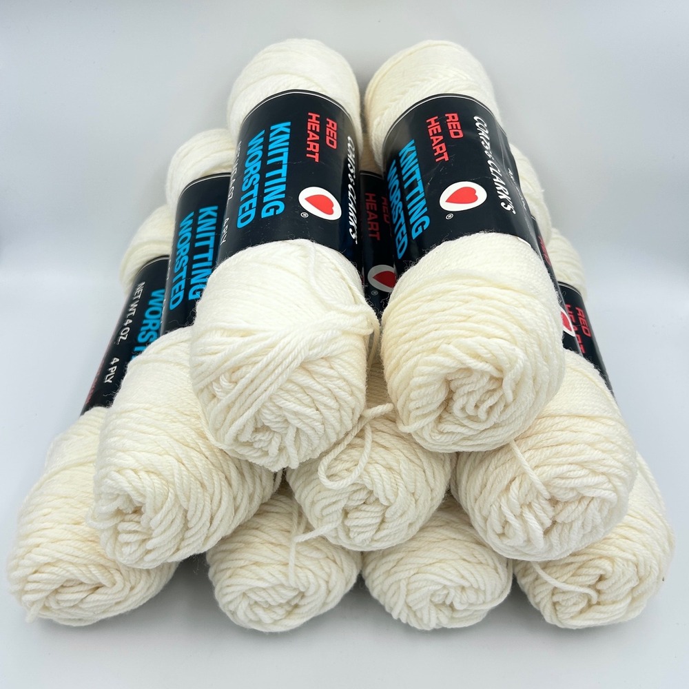 Vintage Red Heart Coats & Clark‎ 100% Virgin Wool Yarn Lot 9 White Same Dye Lot